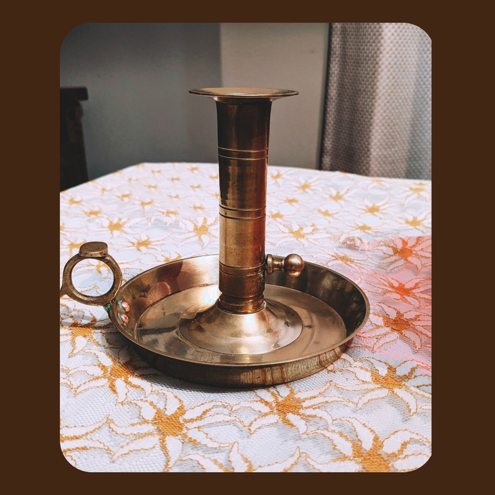 Vintage Antique Brass Push Up Chamber Stick Candlestick